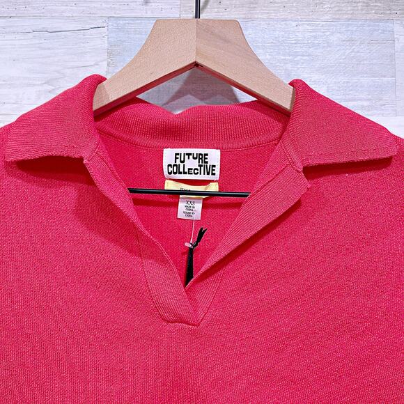 Future Collective x Jenee Naylor Cropped Knit Polo Short Sleeve Red Womens XXS - Picture 3 of 7